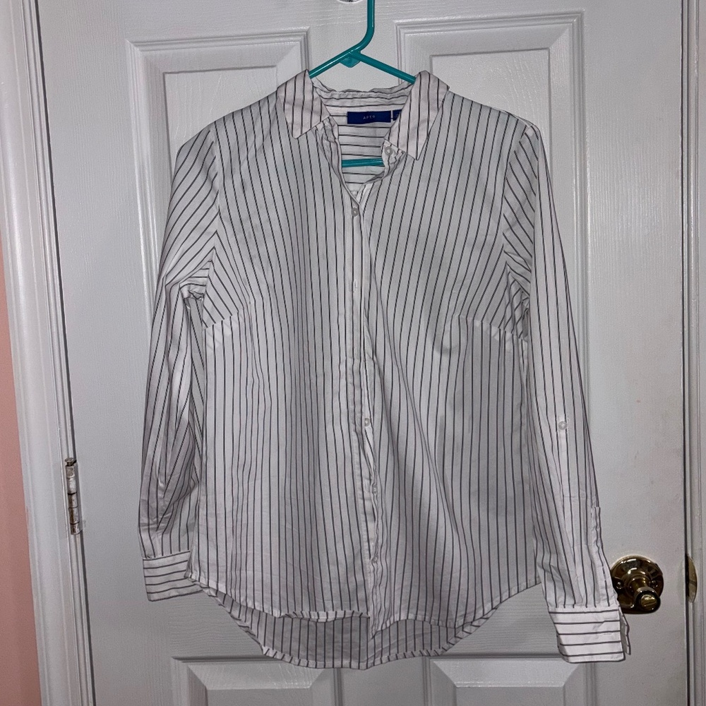 🤍 Apt. 9 White Pinstripe Button-Down Shirt | Size S